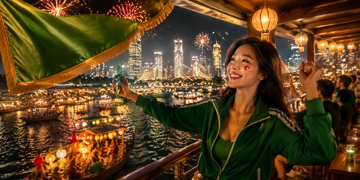 Người dùng tại chợ đêm Đà Nẵng xem thông tin ưu đãi VIP và hỗ trợ tài khoản đêm khuya