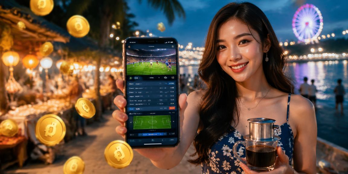 Người dùng tại Phú Quốc xem thể thao và thông tin cược khi uống cà phê sáng