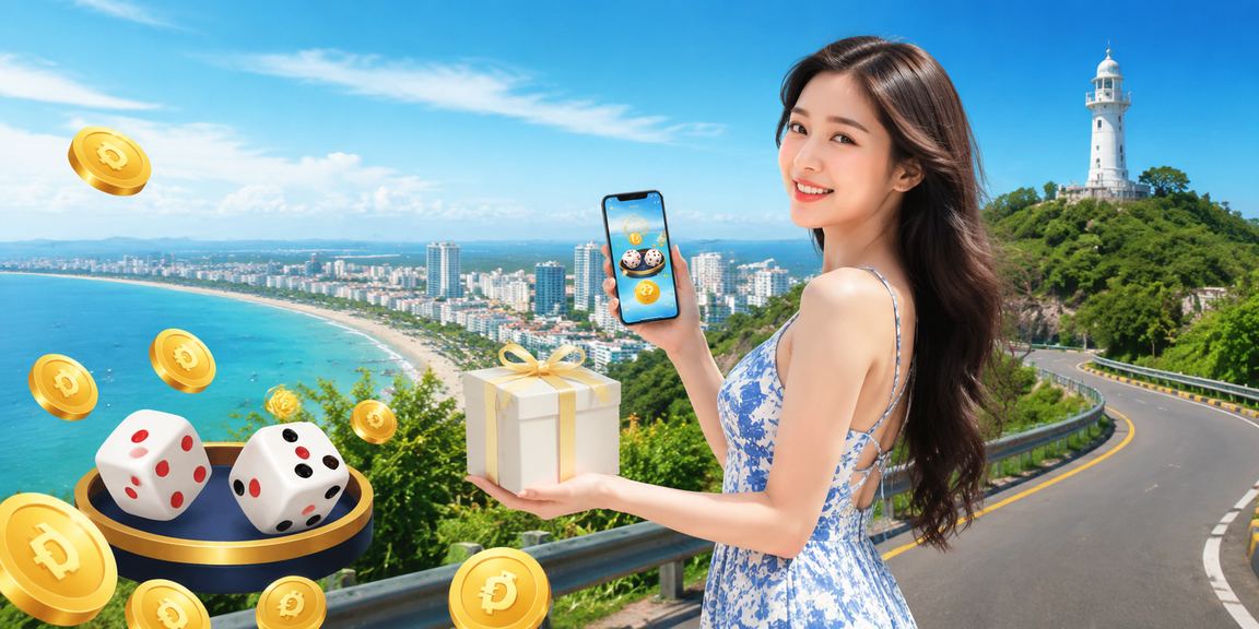Người dùng Vũng Tàu chơi tài xỉu xúc xắc trên điện thoại bên bờ biển buổi chiều